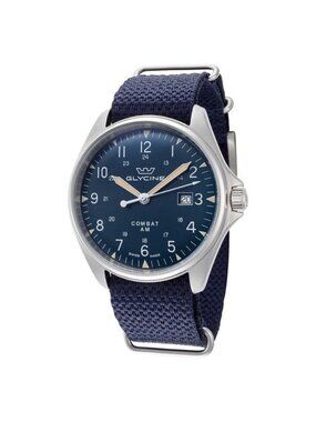 NWT Authentic Glycine Combat 6 Vintage Automatic Blue Dial Men's Watch